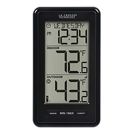 La Crosse Technology® Battery-Powered LCD Wireless 2-Piece Digital Weather Thermometer Station With Hygrometer And Calendar, Black