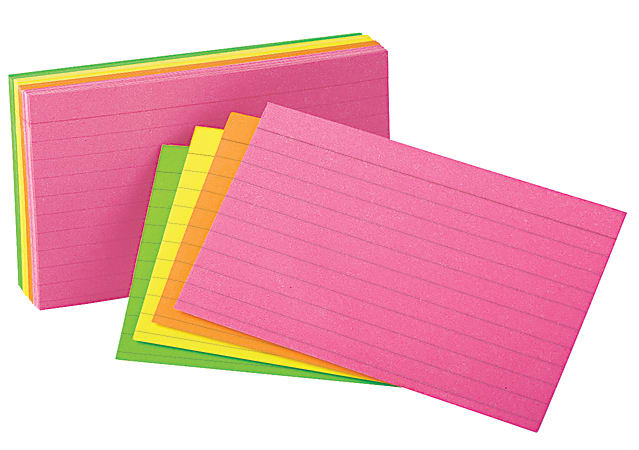 Oxford® Glow Index Cards, Assorted Colors, 3" x 5", Pack Of 300