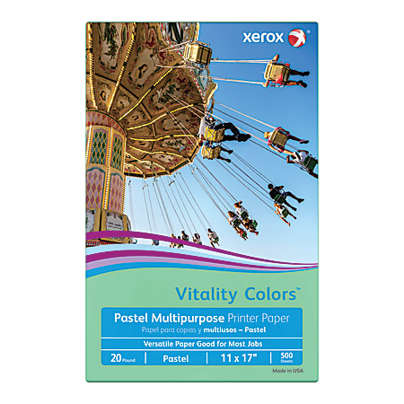 Xerox® Vitality Colors™ Multi-Use Printer & Copy Paper, 1 Ream, Green, Ledger (11" x 17"), 500 Sheets Per Ream, 20 Lb, 30% Recycled