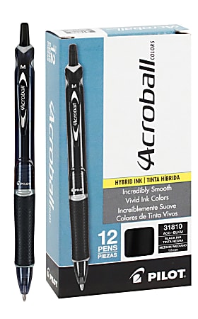 Pilot® Acroball Colors Retractable Advanced Ink Pens, Medium Point, 1.0 mm, Black Barrel, Black Ink, Pack of 12 Pens