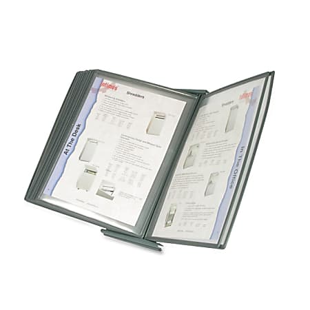 Master MasterView Executive Desktop Stand - Desktop - 10 Panel/Pocket - Support A4 8.27" x 11.69", Letter 8.50" x 11" Media - Removable Sleeve - Gray - Steel - 1 Each