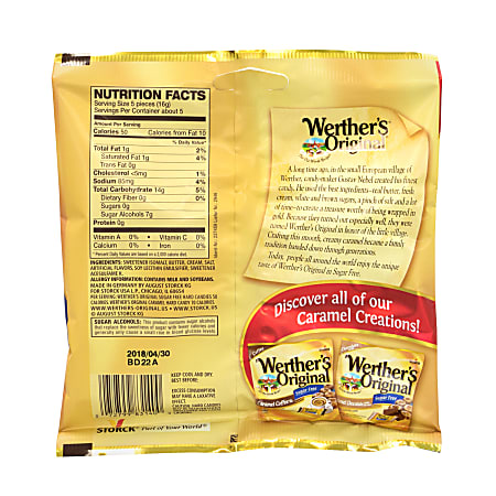 Werthers Original Sugar Free Caramel Hard Candies 2 75 Oz Pack Of 3 Bags Office Depot