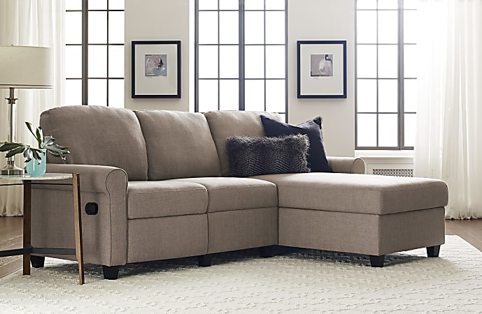 Serta® Copenhagen Reclining Sectional With Storage Chaise, Right, Warm Oatmeal/Espresso