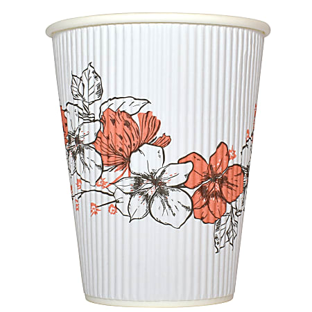 Hotel Emporium Floral Ripple Hot Cups, 12 Oz, 100% Recycled, White, Pack Of 500 Cups