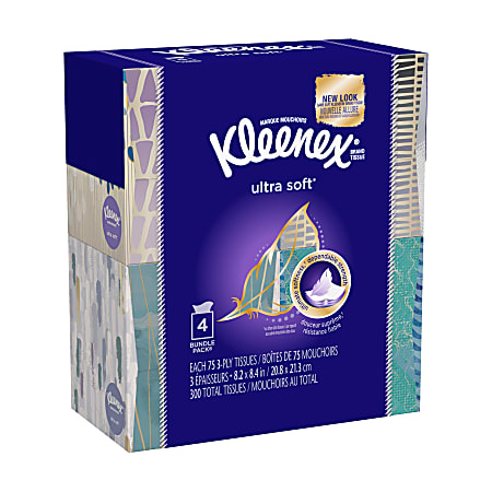 Kleenex Ultra Soft Facial Tissue - 3 Ply - White - Absorbent, Durable, Soft - For Office, Home - 75 Quantity Per Box - 48 / Carton