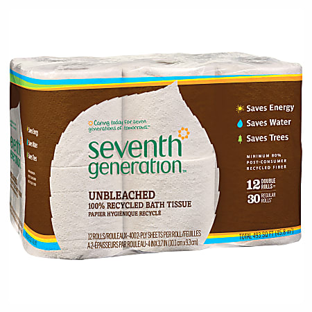 Seventh Generation Natural Unbleached Bath Tissue - 2 Ply - 4" x 3.70" - 400 Sheets/Roll - Natural - Pulp - Hypoallergenic, Unbleached - For Bathroom, Household - 48 / Carton