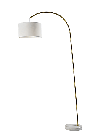 Adesso Chrystie Arc Floor Lamp, 83-1/2”H, White Shade/White Marble Base