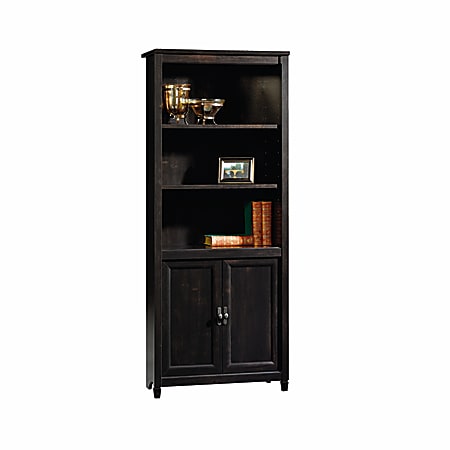 Sauder® Edge Water 71 7/8"H 5-Shelf Cottage Library With Doors, Black/Dark Finish, Standard Delivery