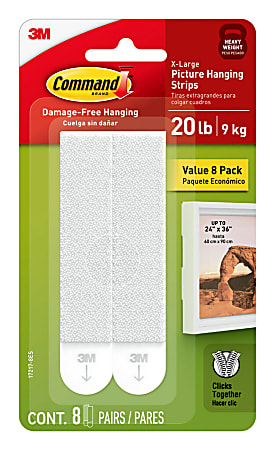 Command Picture Hanging Strips, Value Pack, Removable, (8) Large 0.63 X  3.63 Pairs, (4) Medium 0.5 X 2.75 Pairs, White