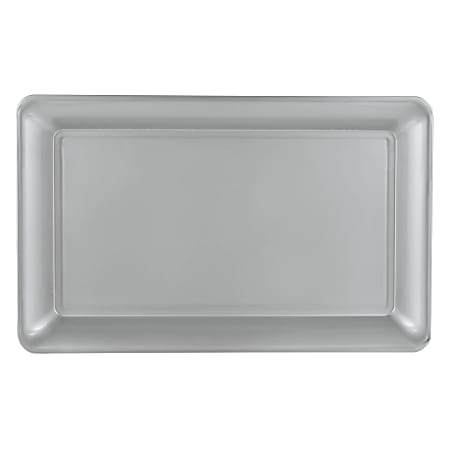 Amscan Plastic Rectangular Trays, 11" x 18", Silver, Pack Of 4 Trays 