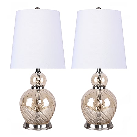 LumiSource Pearl Contemporary Accent Lamps, 18-3/4”H, White Shade/Amber Base, Set Of 2 Lamps