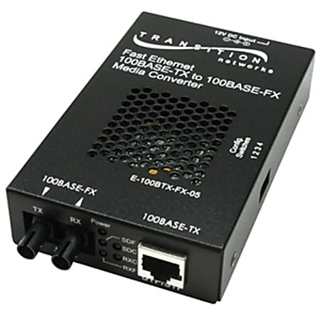Transition Networks E-100BTX-FX-05(100) Fast Ethernet Media Converter - 1 x RJ-45 , 1 x SC - 100Base-TX, 100Base-FX - External, Wall-mountable