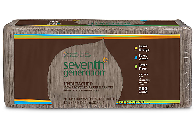 Seventh Generation® 100% Recycled 1-Ply Napkins, 11 1/2" x 12 1/2", Natural, Pack Of 500