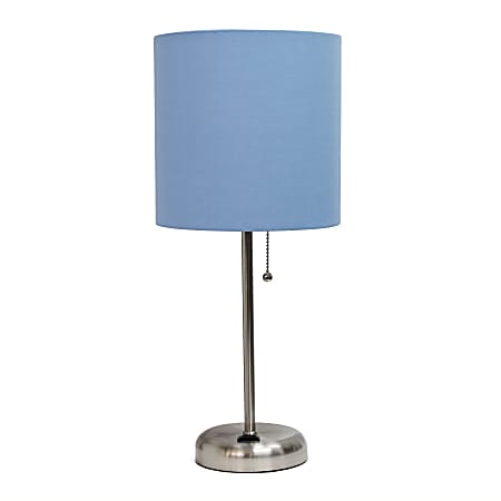 Creekwood Home Oslo Power Outlet Metal Table Lamp, 19-1/2"H, Blue Shade/Brushed Steel Base