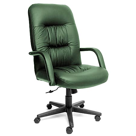 Global® Updated High-Back Leather Chair, 45 1/2"H x 25 1/2"W x 30 1/2"D, Black Frame, Green Leather