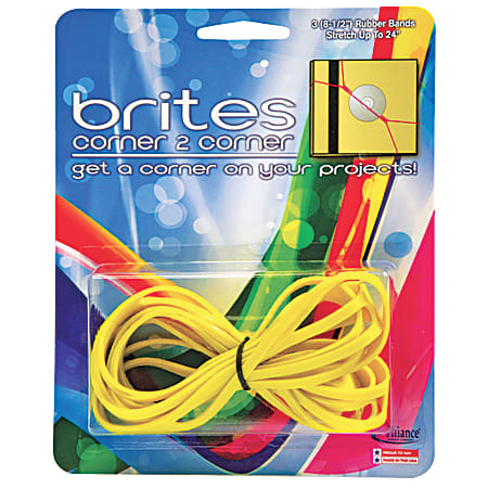 Alliance Rubber® Brites® Corner-To-Corner™ Bands, 8 1/2", Yellow, Pack Of 3