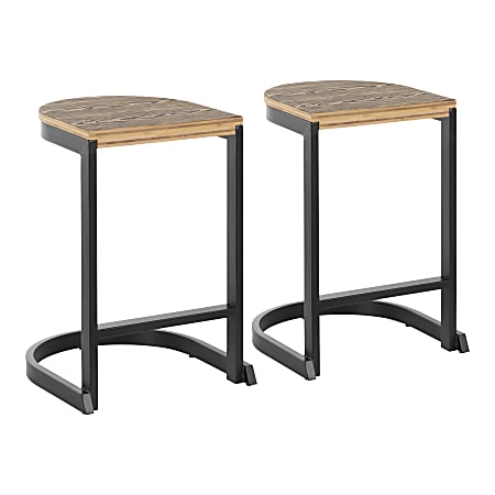 LumiSource Industrial Demi Counter Stools, Natural/Black, Set Of 2 Stools