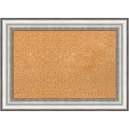 Amanti Art Cork Bulletin Board, 29" x 21", Natural, Salon Silver Polystyrene Frame