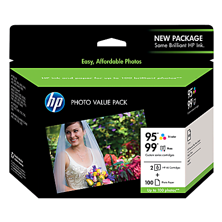 HP 95/99, Photo/Tricolor Ink Cartridges & 100-Sheet Photo Paper Value Pack (Q7958AN)