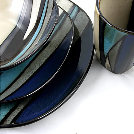 Gibson Elite Althea 16 Piece Dinnerware Set Teal Office Depot