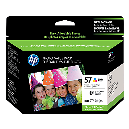 HP 57, Tricolor Ink Cartridge & 100-Sheet Photo Paper Value Pack (Q7926AN)