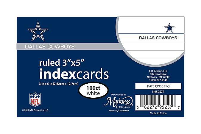 Markings by C.R. Gibson® Index Cards, 3" x 5", Dallas Cowboys, Pack Of 100