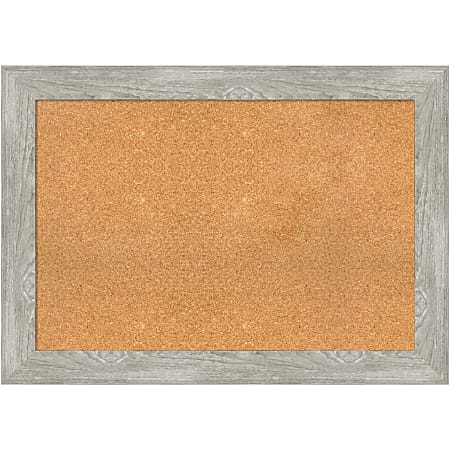 Amanti Art Rectangular Non-Magnetic Cork Bulletin Board, Natural, 42” x 30”, Dove Graywash Plastic Frame