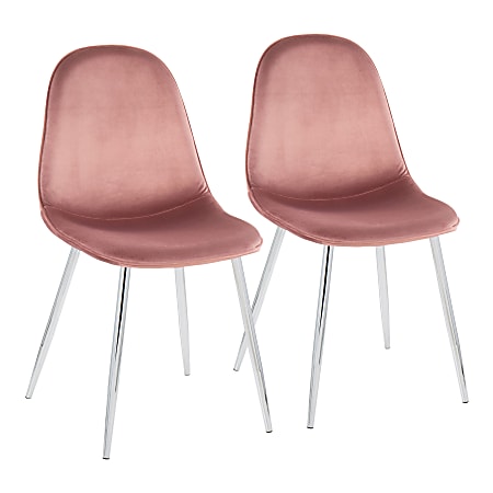 LumiSource Pebble Dining Chairs, Pink/Chrome, Set Of 2 Chairs