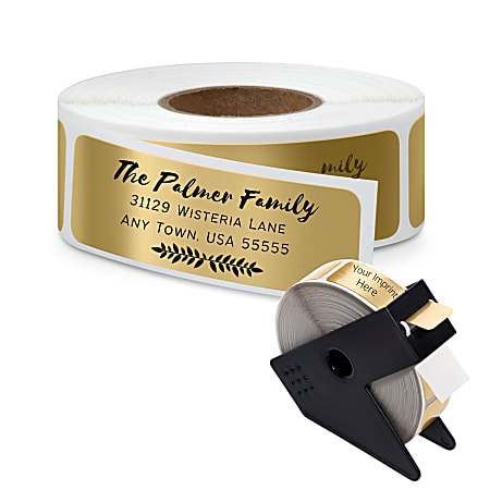 Personalized Custom Printed Return Roll Address Labels Gold Foil Black Ink  2 12 x 34 Roll of 250 - Office Depot