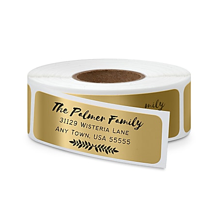 Personalized Custom Printed, Return Roll Address Labels, Gold Foil, Black Ink, 2-1/2" x 3/4", Roll of 250