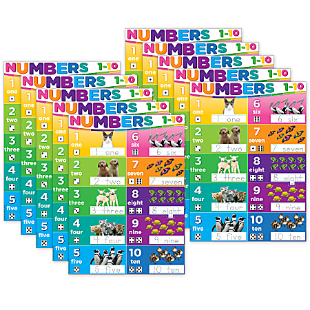 Ashley Productions Smart Poly PosterMat Pals Space Savers, 13" x 9-1/2", Numbers 1-10, Pack Of 10 Pieces