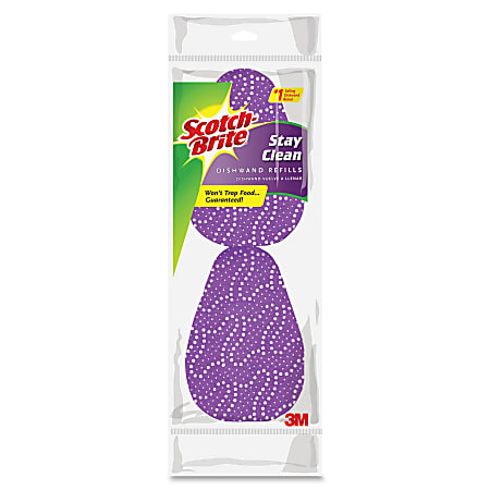 Scotch-Brite Stay Clean Dishwand Sponges Refill - 3.5" Width x 4.4" Length - 2/Pack - Cellulose, MicroFiber - Purple