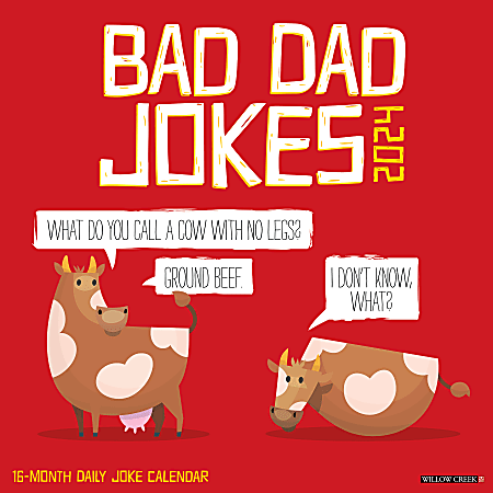 2024 Willow Creek Press Humor & Comics Monthly Wall Calendar, 12" x 12", Bad Dad Jokes, January To December