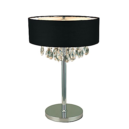 Elegant Designs Romazzino Cascading Crystal Table Lamp, 22 1/4"H, Black Shade/Chrome Base