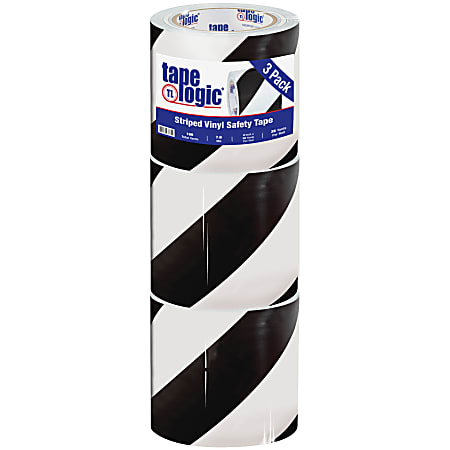BOX Packaging Striped Vinyl Tape, 3" Core, 4" x 36 Yd., Black/White, Case Of 3