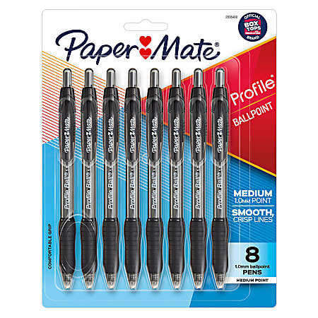 Paper Mate Ballpoint Pen, Profile Retractable Pen, Medium Point (1.0mm), Black, 8 Count