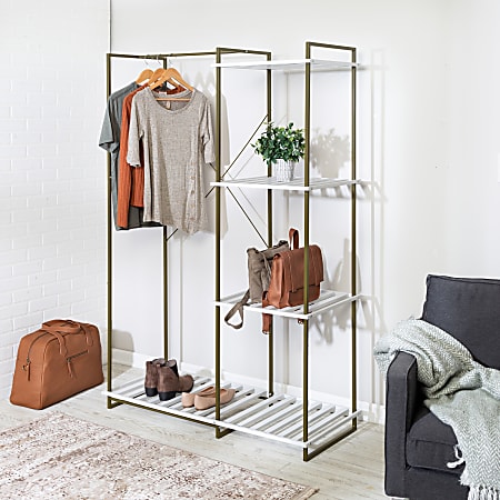 Honey Can Do Freestanding Open Metal Closet Wardrobe, 68”H x 19”W x 45”D, Olive/White