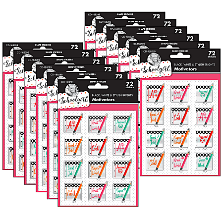 Carson Dellosa Education Motivational Stickers, Black, White & Stylish Brights Motivators, 72 Stickers Per Pack, Set Of 12 Packs