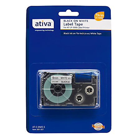 Ativa™ Model 9BWE Black-On-White Tape, 0.38" x 25'