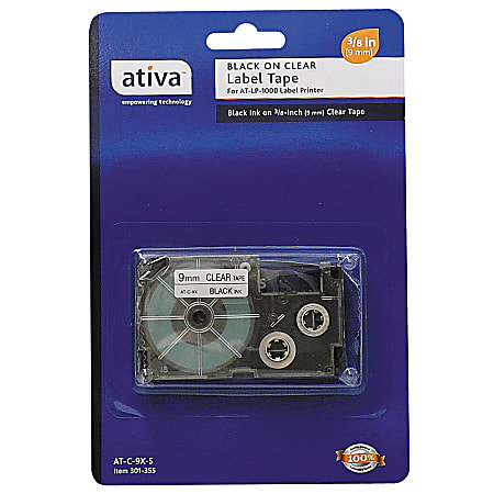 Ativa™ Model 9BCL Black-On-Clear Tape, 0.38" x 25'