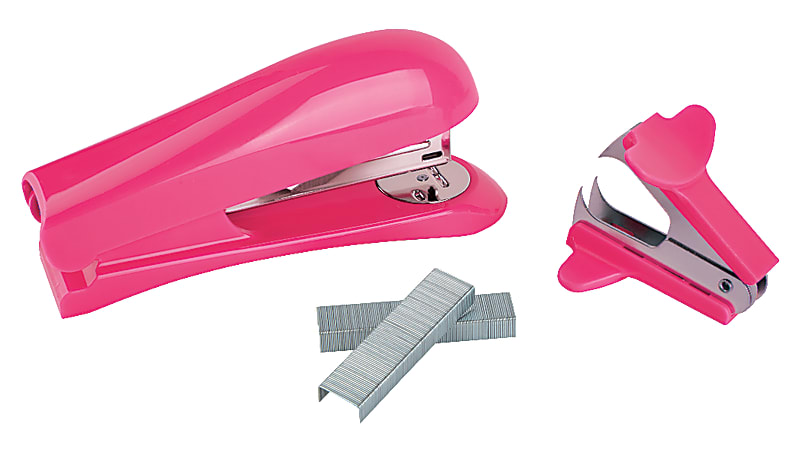 Office Depot Brand Half-Strip Stapler with Staples and Remover (Pink)