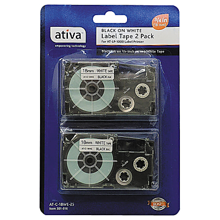 Ativa™ Model 18BWE2 Black-On-White Tapes, 0.75" x 25', Pack Of 2