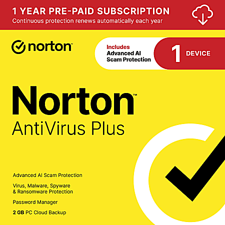 Norton™ Antivirus Plus, For 1 Device, 1 Year Subscription, Windows®, Download