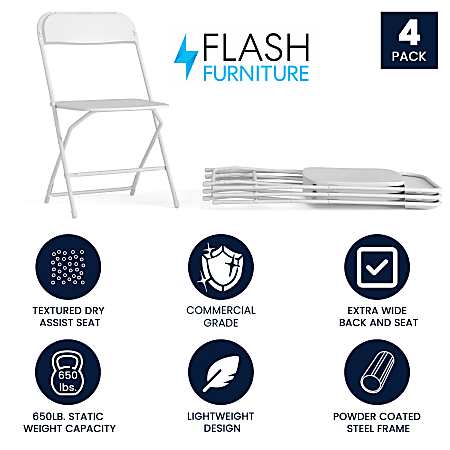 Flash Furniture Hercules Big And Tall Commercial Folding Chairs White Set Of 4 Chairs ODP Business Solutions