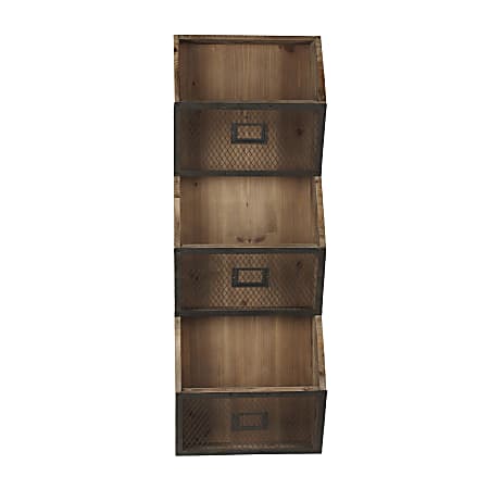 DesignOvations Burdock Wood And Metal Wall Storage Pockets, 37”H x 13”W x 7-1/2”D, Rustic Brown/Black