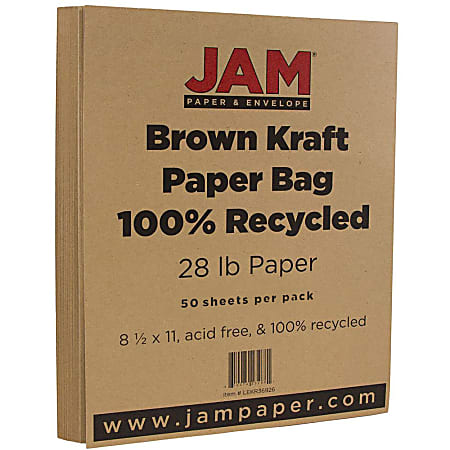 JAM Paper® Colored Multi-Use Print & Copy Paper, Letter Size (8 1/2" x 11"), 28 Lb, Brown Kraft, Pack Of 50 Sheets