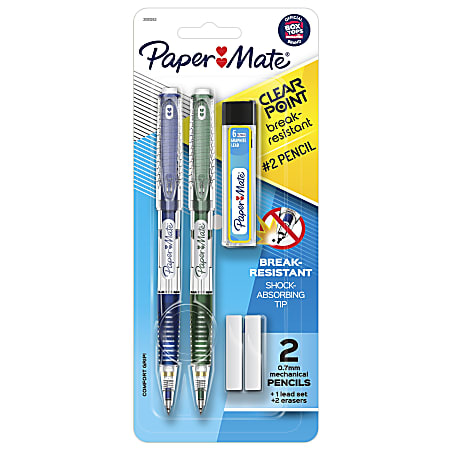 HB 2 Lead 12 Count Dark Blue 0.7mm Pencil with Comfort Pencil Grip and Pencil Eraser Paper Mate Clearpoint Break-Resistant Mechanical Pencils 