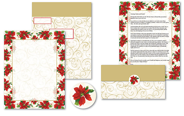 Great Papers!® Holiday Seal And Send Invitations, 8 1/2" x 11", Poinsettia Swirl, Pack Of 50 Invitations