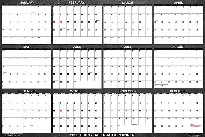 2026 SwiftGlimpse Designer Wall Calendar, 24" x 36", Heathered Black/White, January To December