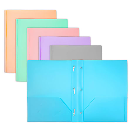 BAZIC Products 2-Pocket Poly Portfolio with 3 Prongs, Pastel Colors, Pack Of 48